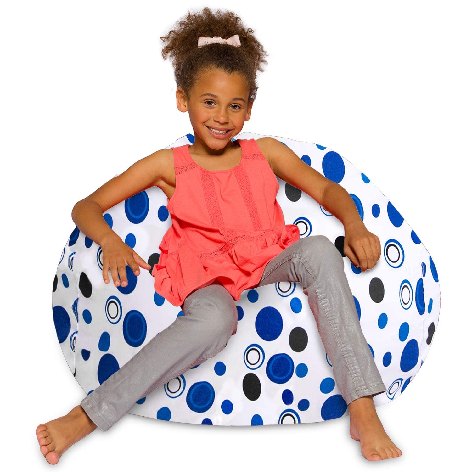 Posh Creations Bean Bag Chair For Kids, Teens, And Adults Includes Removable And Machine Washable Cover, Canvas White Dandelions On Gray, 38In - Large